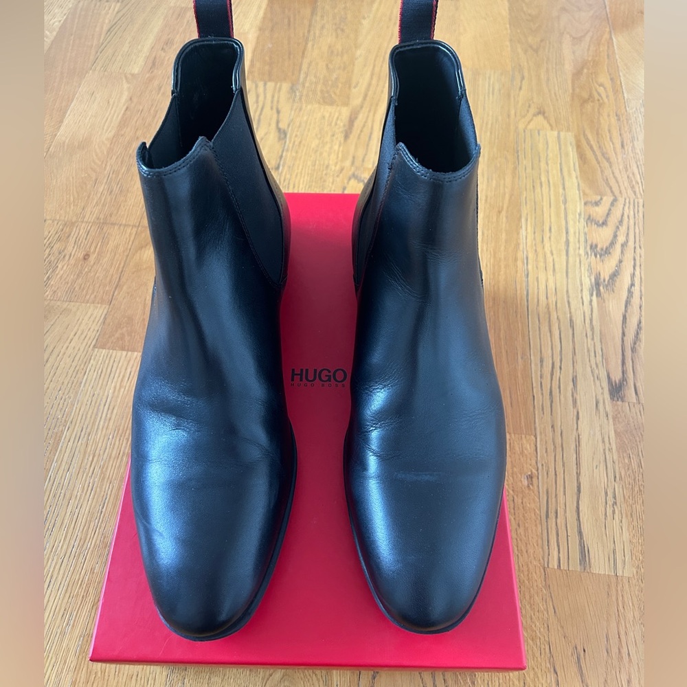 HUGO BOSS Boheme Cheb Chelsea Boots Black Calf Leather US 12 / EU 45 - Picture 1 of 4
